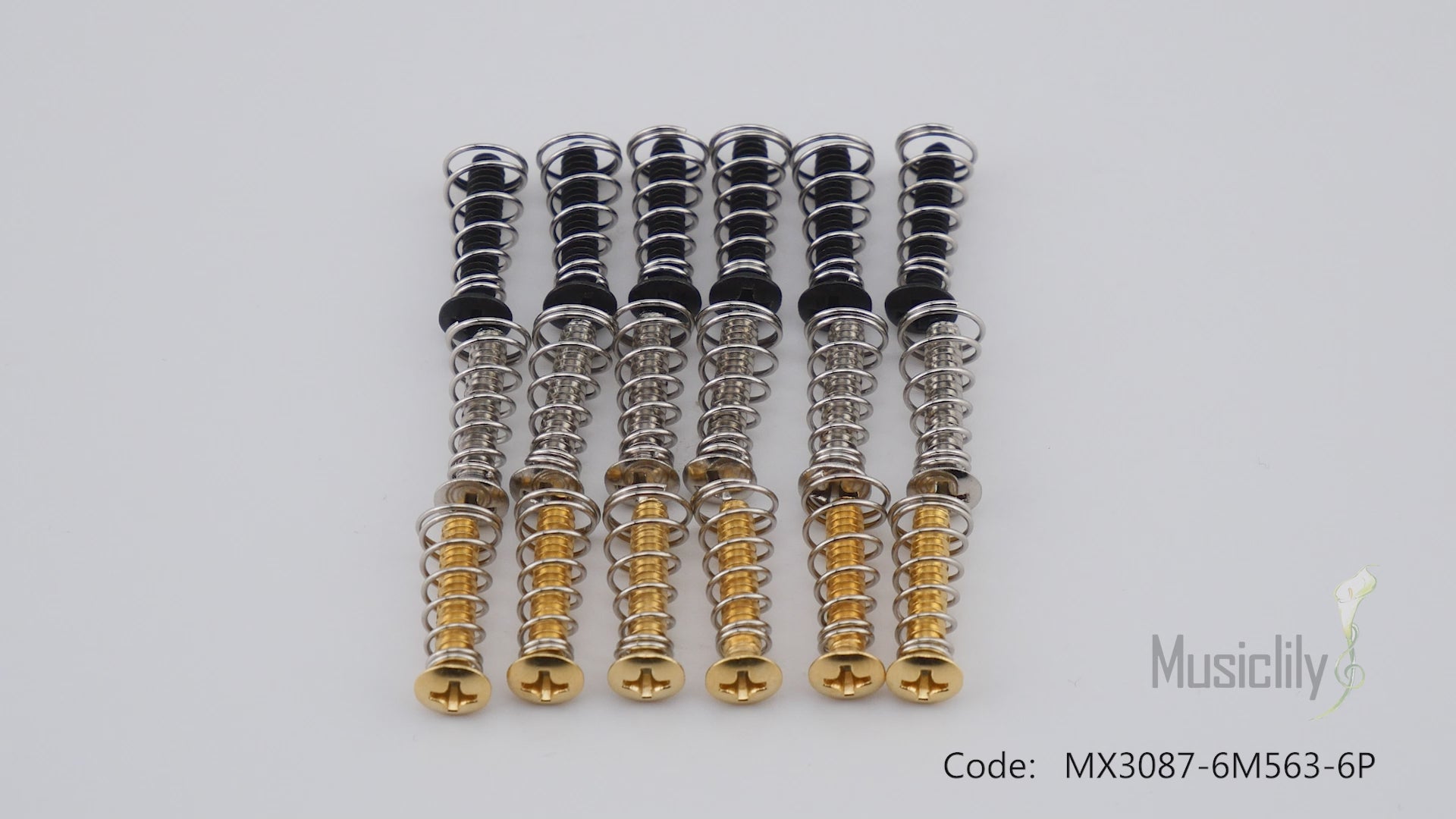 Musiclily Ultra UNC#6-32X3/4 pulgadas - Juego de tornillos y resortes de montaje para pastillas de bobina simple de acero inoxidable para guitarra eléctrica Fender Strat estilo EE. UU./México (6 unidades)