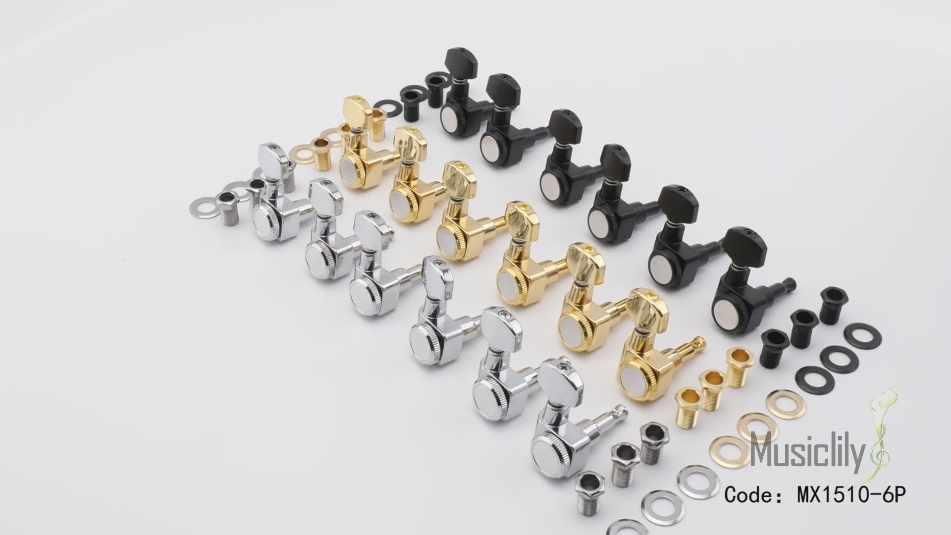 Musiclily Pro R15T-01 mécaniques de verrouillage pour guitare à 6 lignes, 2 broches, clés d'accordage, set pour guitare de style Fender Strat/Tele
