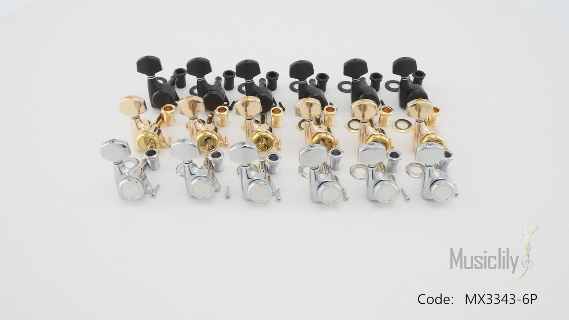 Musiclily Pro R18T-03 6-en-ligne Rapport 18:1 Mécaniques de Tuning à Verrouillage Complètement Étanches Clés avec Bouton Hexagonal Vis à 45° pour Strat Tele Style Guitare Électrique