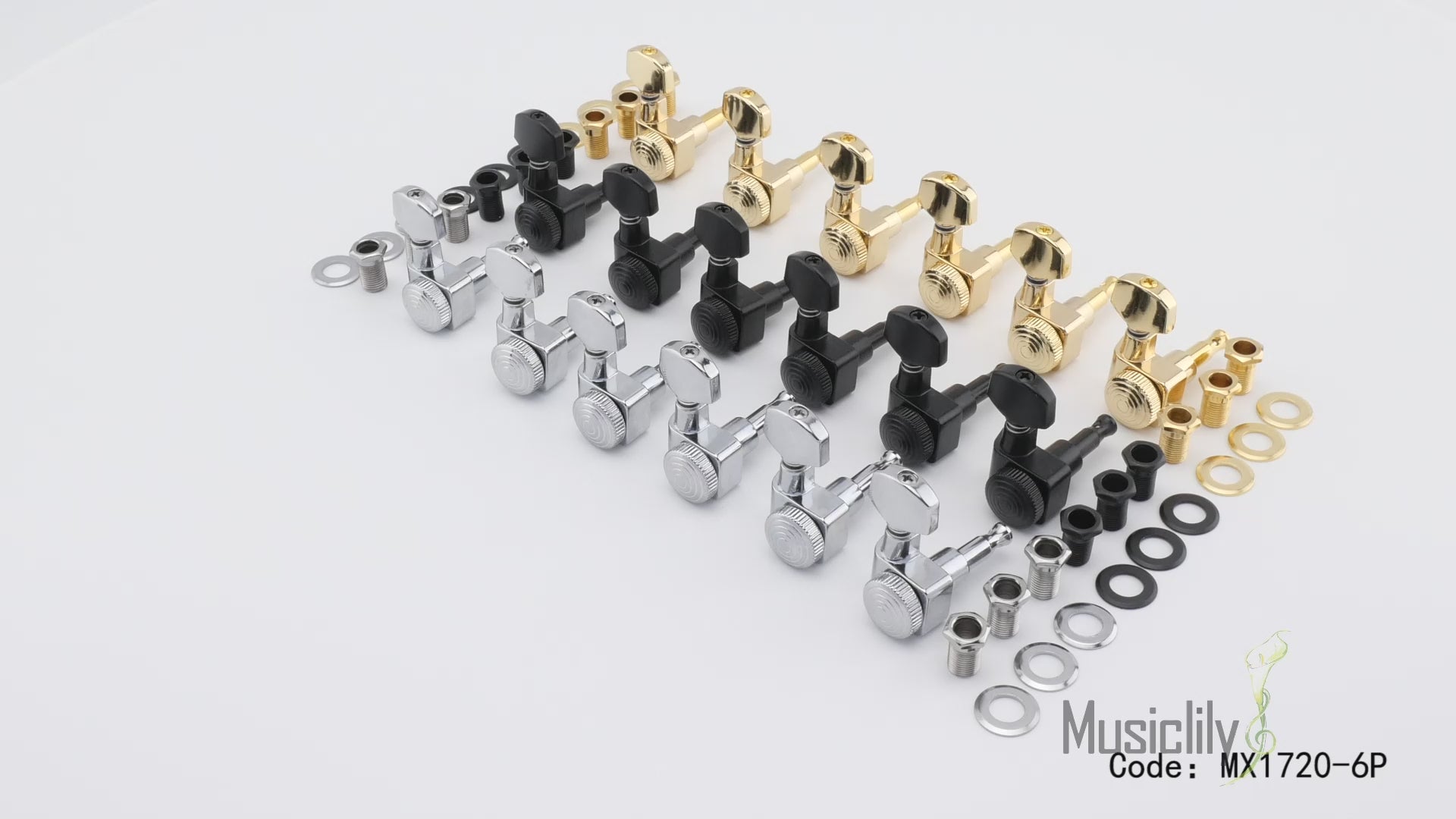 Musiclily Pro R15T-03 mécaniques de verrouillage en métal complet pour guitare à 6 lignes, set de clés d'accordage pour guitare électrique de style Fender Strat/Tele