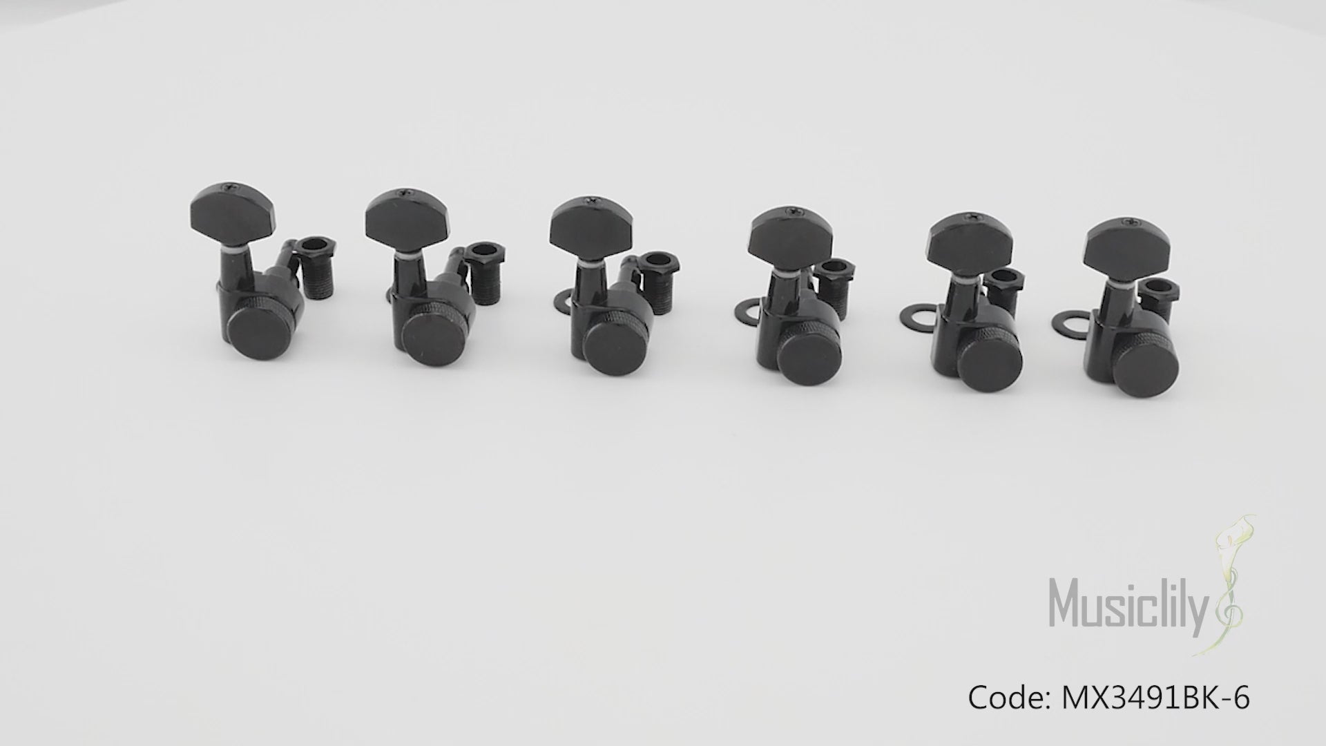 Musiclily Pro R15J-17 mécaniques à 6 en ligne, rapport 15:1, 2 pignons entièrement scellés avec verrouillage, clés de réglage avec bouton hexagonal pour guitare électrique de style SQ Strat Tele