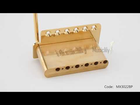 Musiclily Ultra BV018 56mm(2-7/32 Zoll) Amerikanische Vintage-Style 6-Schrauben ST Tremolobrücke mit Stahl gebogenen Sätteln 42mm massives Messingblock Push-In Arm für Strat-Style E-Gitarre