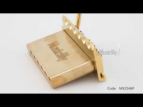 Musiclily Ultra BV009 52.5mm(2-1/16 inch) Standard 6-Screw ST Tremolo Bridge with Modern Brass Saddles 42mm Solid Brass Block Push-In Arm for Strat Style Electric Guitar
