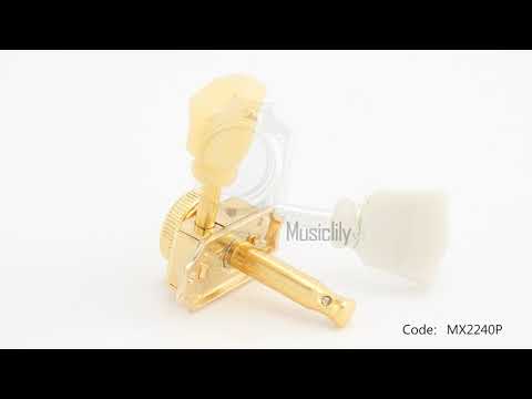 Musiclily Pro R15T-07 3R3L relación 14:1 Cabezas de afinación de estilo vintage de bloqueo semi cerradas con botón de piedra para guitarra acústica eléctrica con botón verde