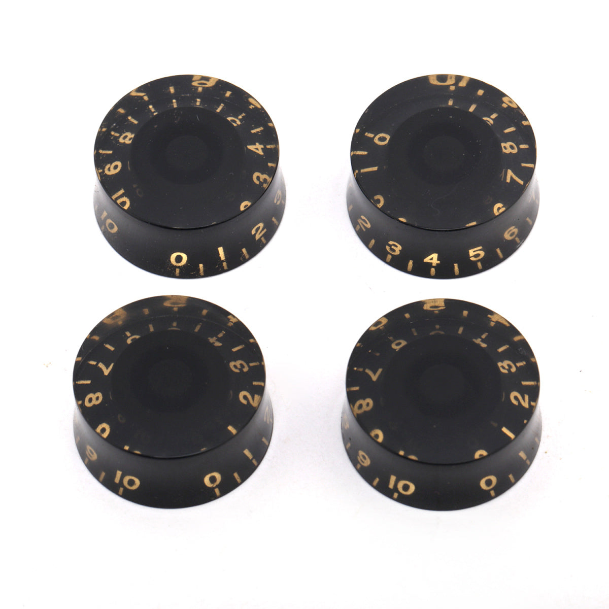 Musiclily Metric 6mm Plastic LP Style Guitar Speed Control Knobs ,Black with Gold Number ( 4 Pieces)