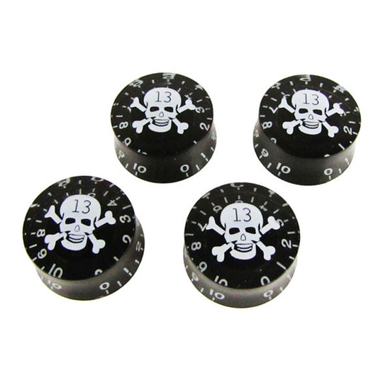 Musiclily Metric 6mm Plastic LP Style Guitar Speed Control Knobs ,Black with White Skull Logo ( 4 Pieces)