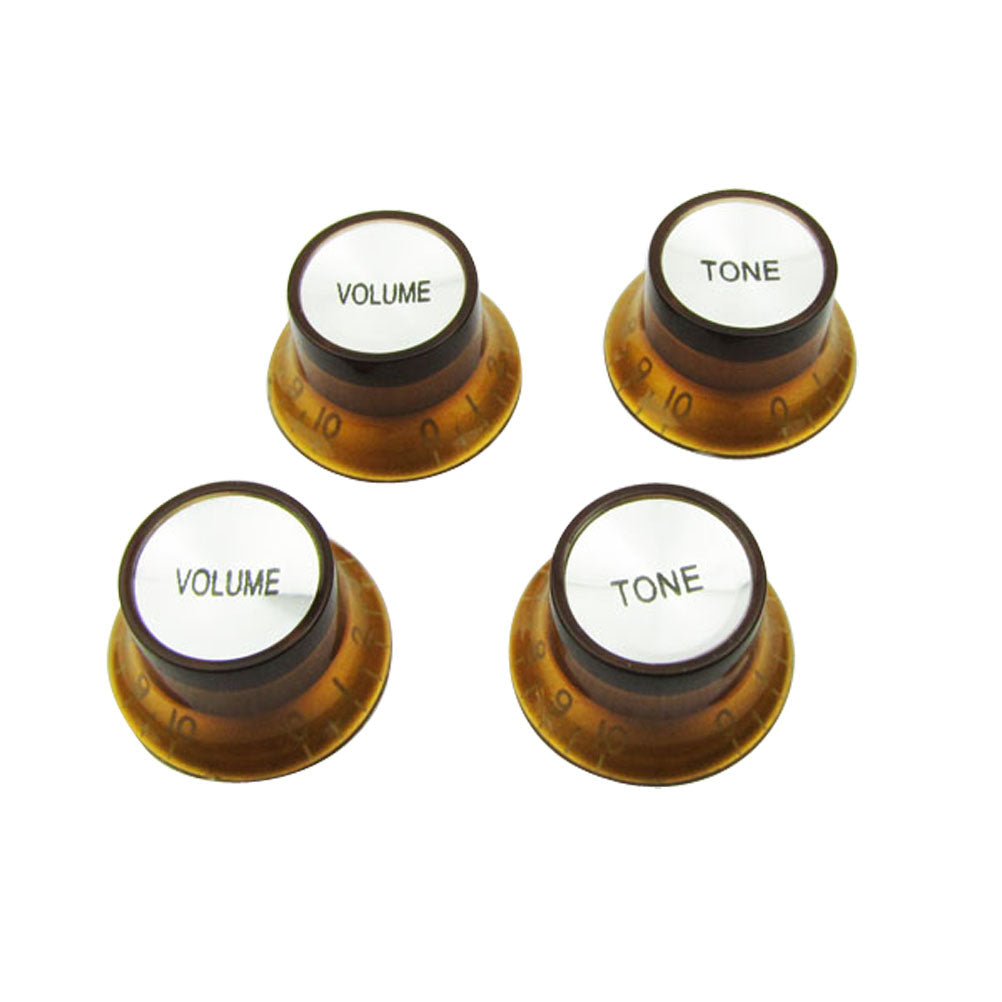 Musiclily Plastic Metric 2 Volume and 2 Tone Control Knobs for Les Paul Style Electric Guitar, Amber