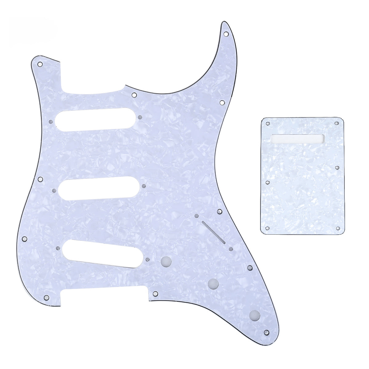 Musiclily SSS 11 Hole Strat Guitar Pickguard and BackPlate Set for Fender USA/Mexican Standard Stratocaster Modern Style, 4Ply White Pearl
