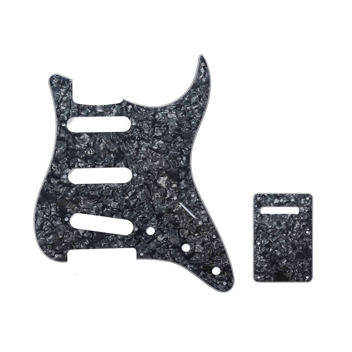 Musiclily SSS 11 Hole Strat Guitar Pickguard and BackPlate Set for Fender USA/Mexican Standard Stratocaster Modern Style, 4Ply Black Pearl