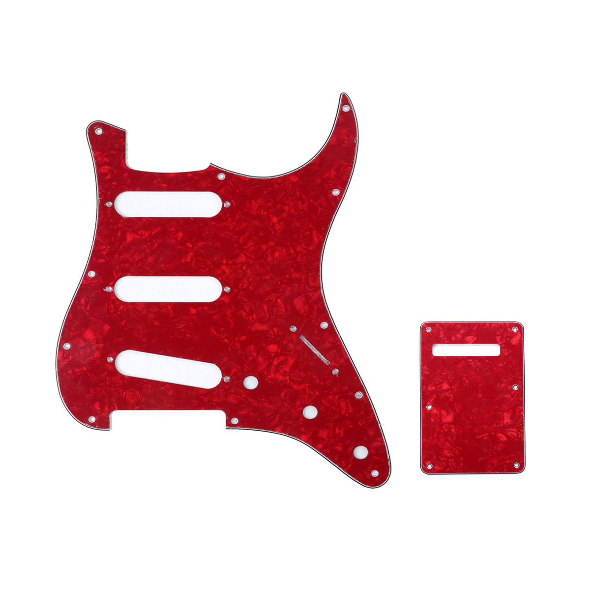 Musiclily SSS 11 Hole Strat Guitar Pickguard and BackPlate Set for Fender USA/Mexican Standard Stratocaster Modern Style, 4Ply Red Pearl