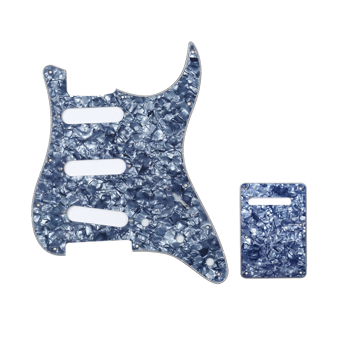 Musiclily SSS 11 Hole Strat Guitar Pickguard and BackPlate Set for Fender USA/Mexican Standard Stratocaster Modern Style, 4Ply Grey Pearl