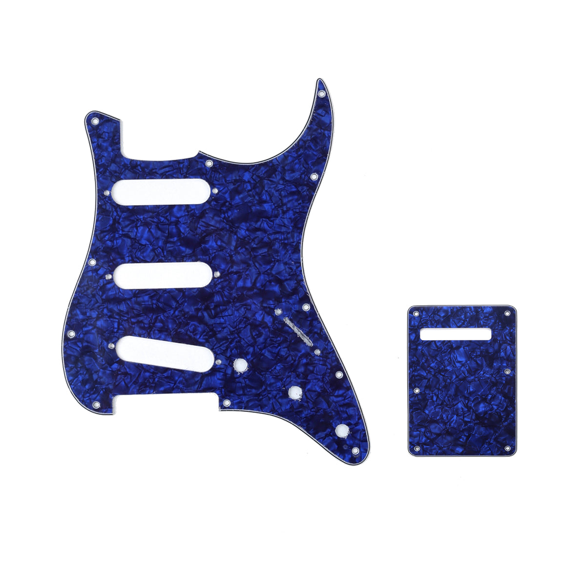 Musiclily SSS 11 Hole Strat Guitar Pickguard and BackPlate Set for Fender USA/Mexican Standard Stratocaster Modern Style, 4Ply Blue Pearl