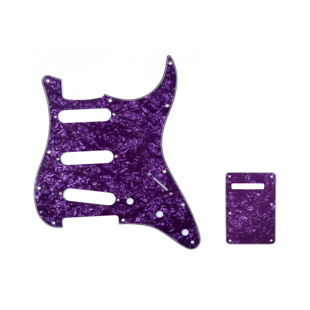 Musiclily SSS 11 Hole Strat Guitar Pickguard and BackPlate Set for Fender USA/Mexican Standard Stratocaster Modern Style, 4Ply Purple Pearl