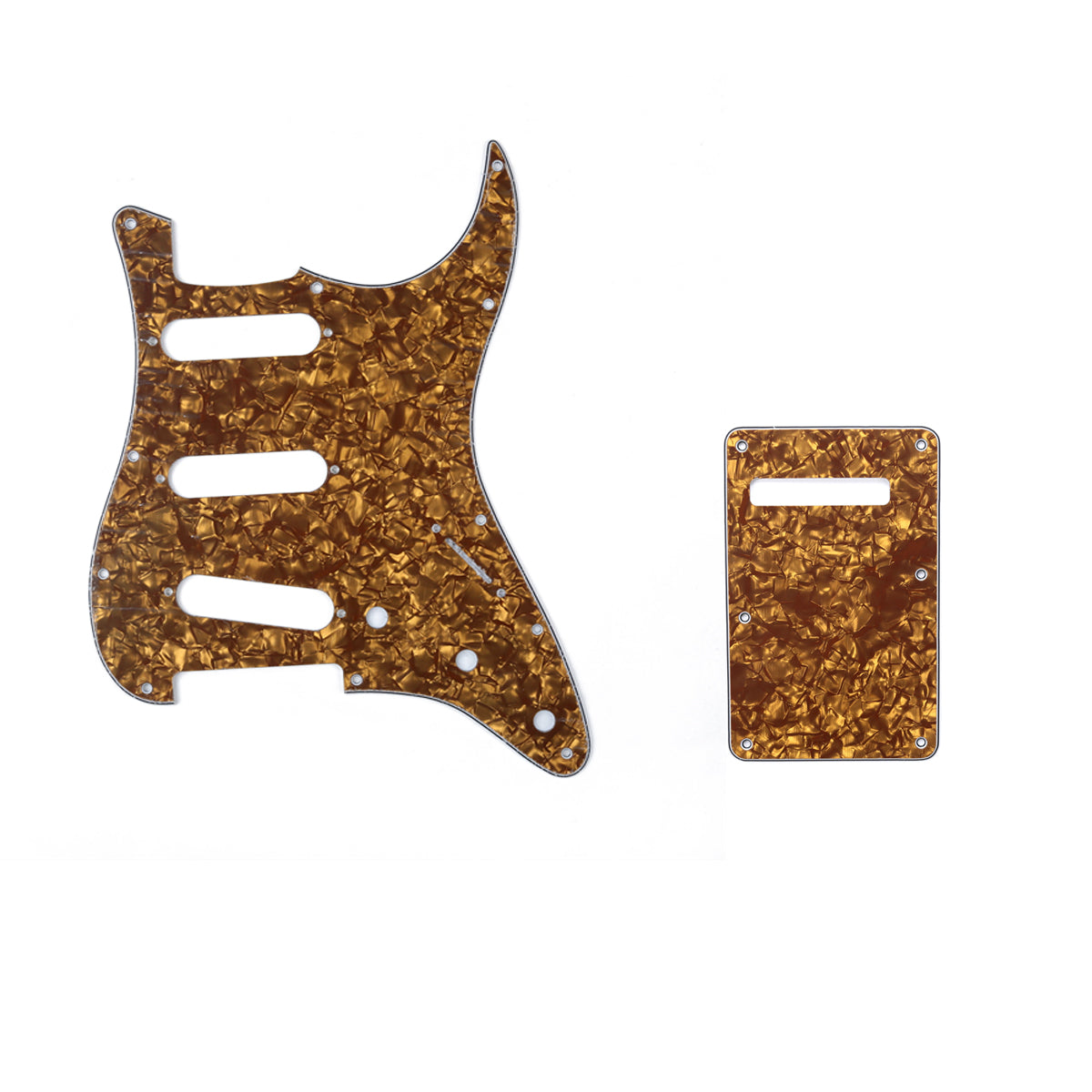 Musiclily SSS 11 Hole Strat Guitar Pickguard and BackPlate Set for Fender USA/Mexican Standard Stratocaster Modern Style, 4Ply Bronze Pearl