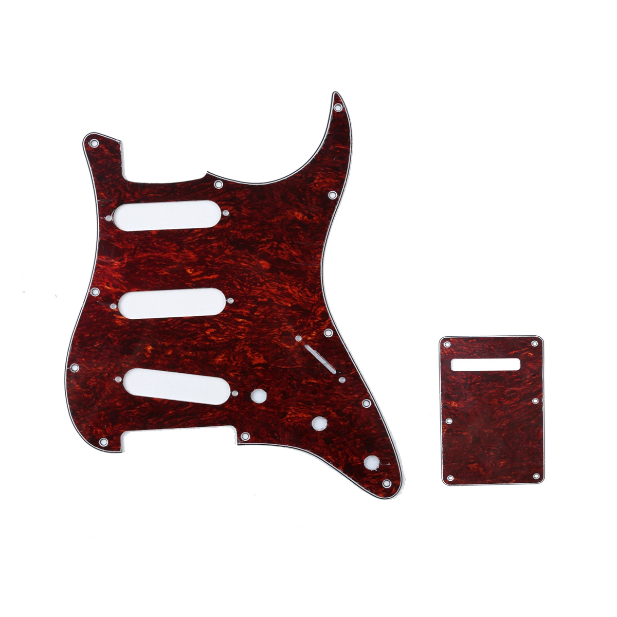 Musiclily SSS 11 Hole Strat Guitar Pickguard and BackPlate Set for Fender USA/Mexican Standard Stratocaster Modern Style, 4Ply Red Tortoise