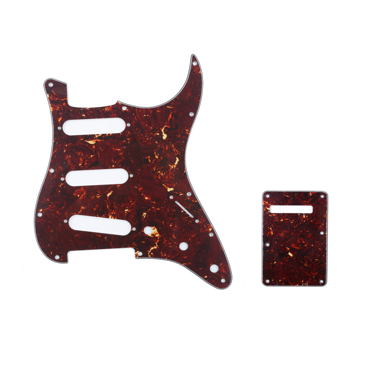 Musiclily SSS 11 Hole Strat Guitar Pickguard and BackPlate Set for Fender USA/Mexican Standard Stratocaster Modern Style, 4Ply Tortoise Shell
