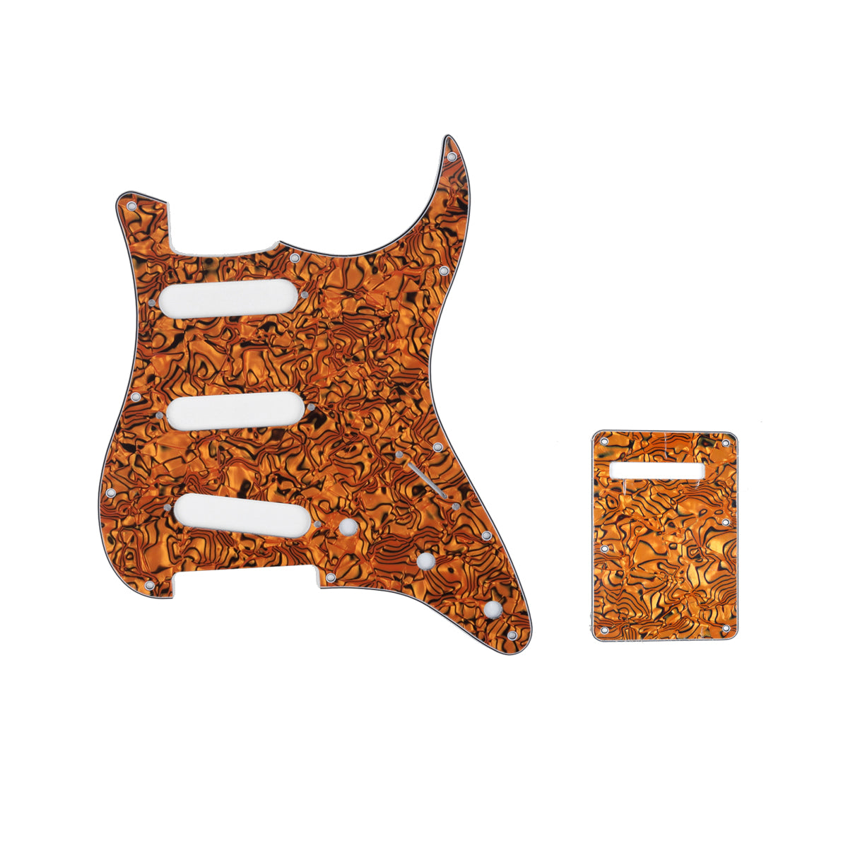 Musiclily SSS 11 Hole Strat Guitar Pickguard and BackPlate Set for Fender USA/Mexican Standard Stratocaster Modern Style, 4Ply Tiger Spot Shell