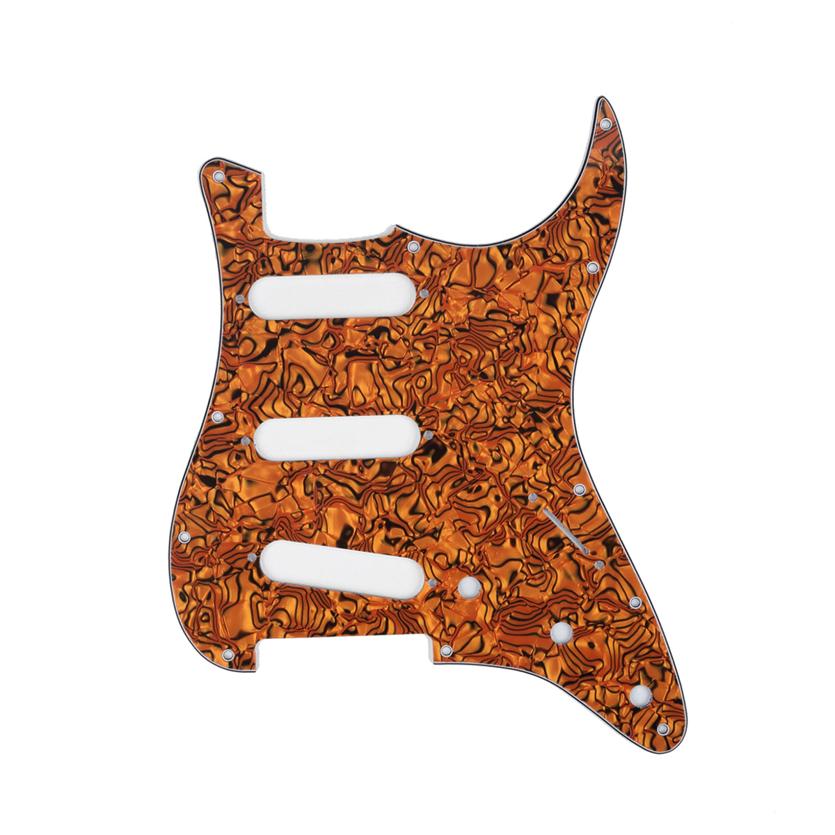 Musiclily SSS 11 Hole Strat Guitar Pickguard for Fender USA/Mexican Made Standard Stratocaster Modern Style, 4Ply Tiger Spot Shell