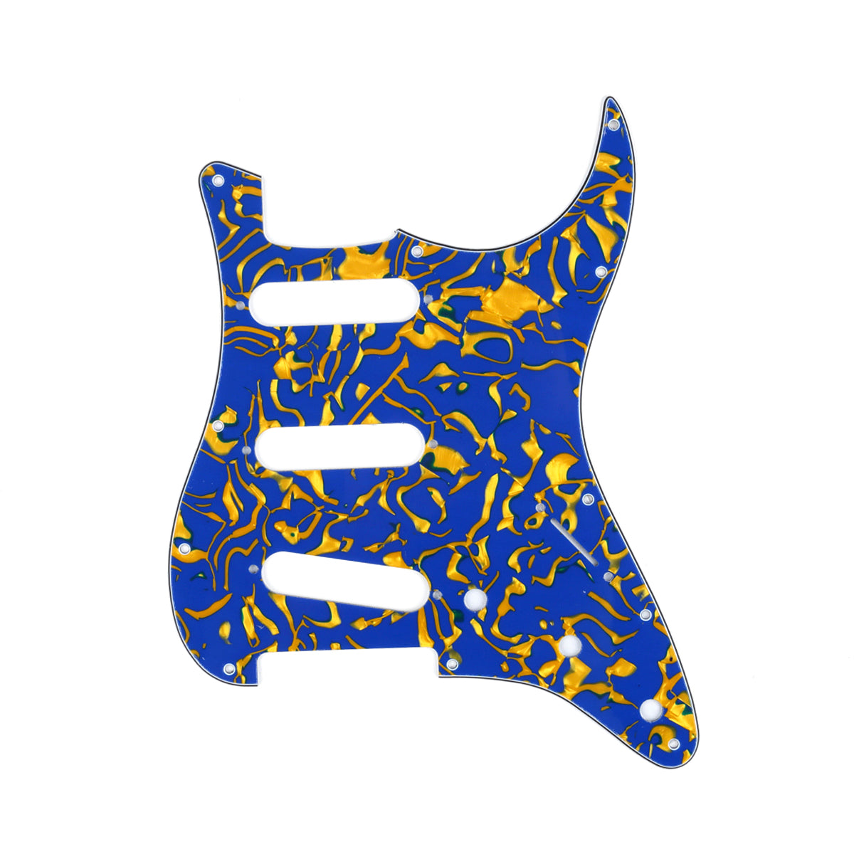 Musiclily SSS 11 Hole Strat Guitar Pickguard for Fender USA/Mexican Made Standard Stratocaster Modern Style, 4Ply Blue Yellow Shell