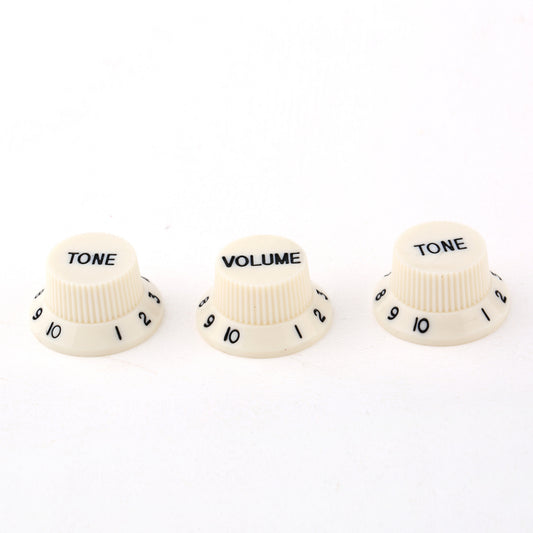 Musiclily Metric 1 Volume and 2 Tone Control Knobs Set for Strat Style Guitar, Aged White