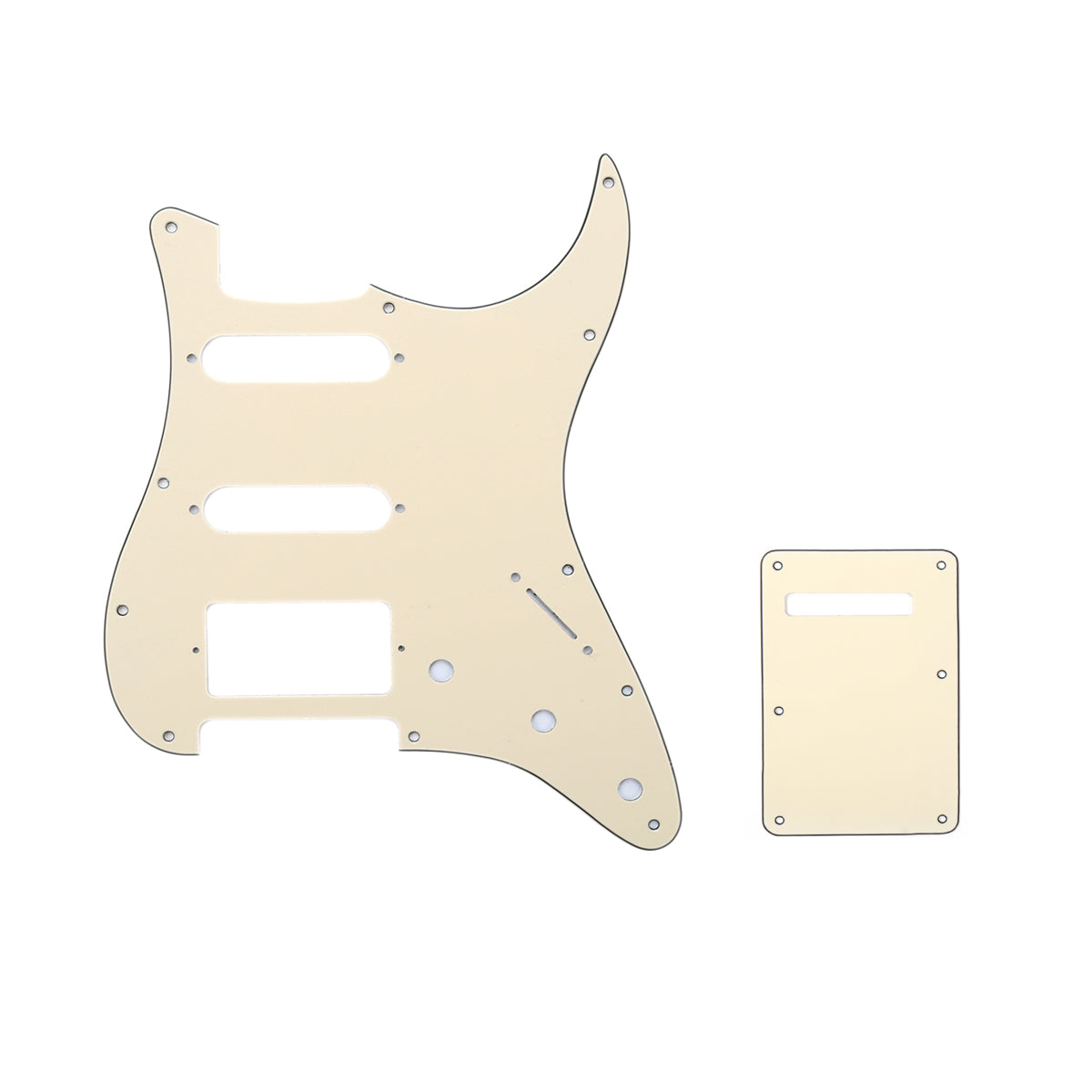 Musiclily SSH 11 Hole Strat Guitar Pickguard and BackPlate Set for Fender USA/Mexican Standard Stratocaster Modern Style, 3Ply Cream