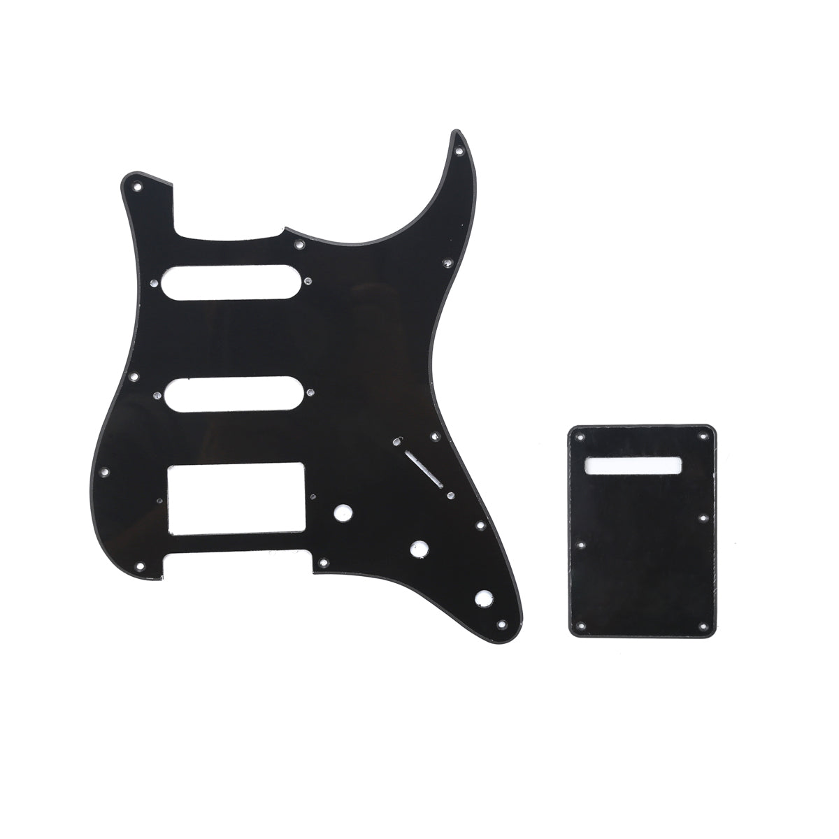 Musiclily SSH 11 Hole Strat Guitar Pickguard and BackPlate Set for Fender USA/Mexican Standard Stratocaster Modern Style, 1Ply Black