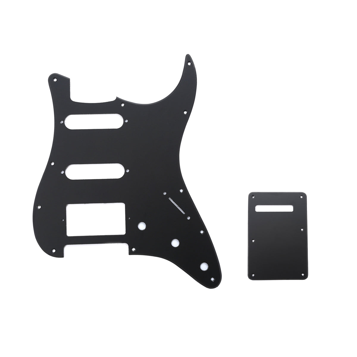 Musiclily SSH 11 Hole Strat Guitar Pickguard and BackPlate Set for Fender USA/Mexican Standard Stratocaster Modern Style, 1Ply Matte Black