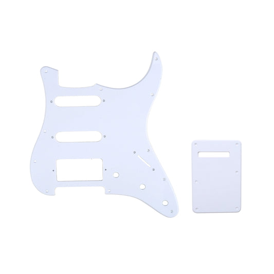Musiclily SSH 11 Hole Strat Guitar Pickguard and BackPlate Set for Fender USA/Mexican Standard Stratocaster Modern Style, 1Ply White