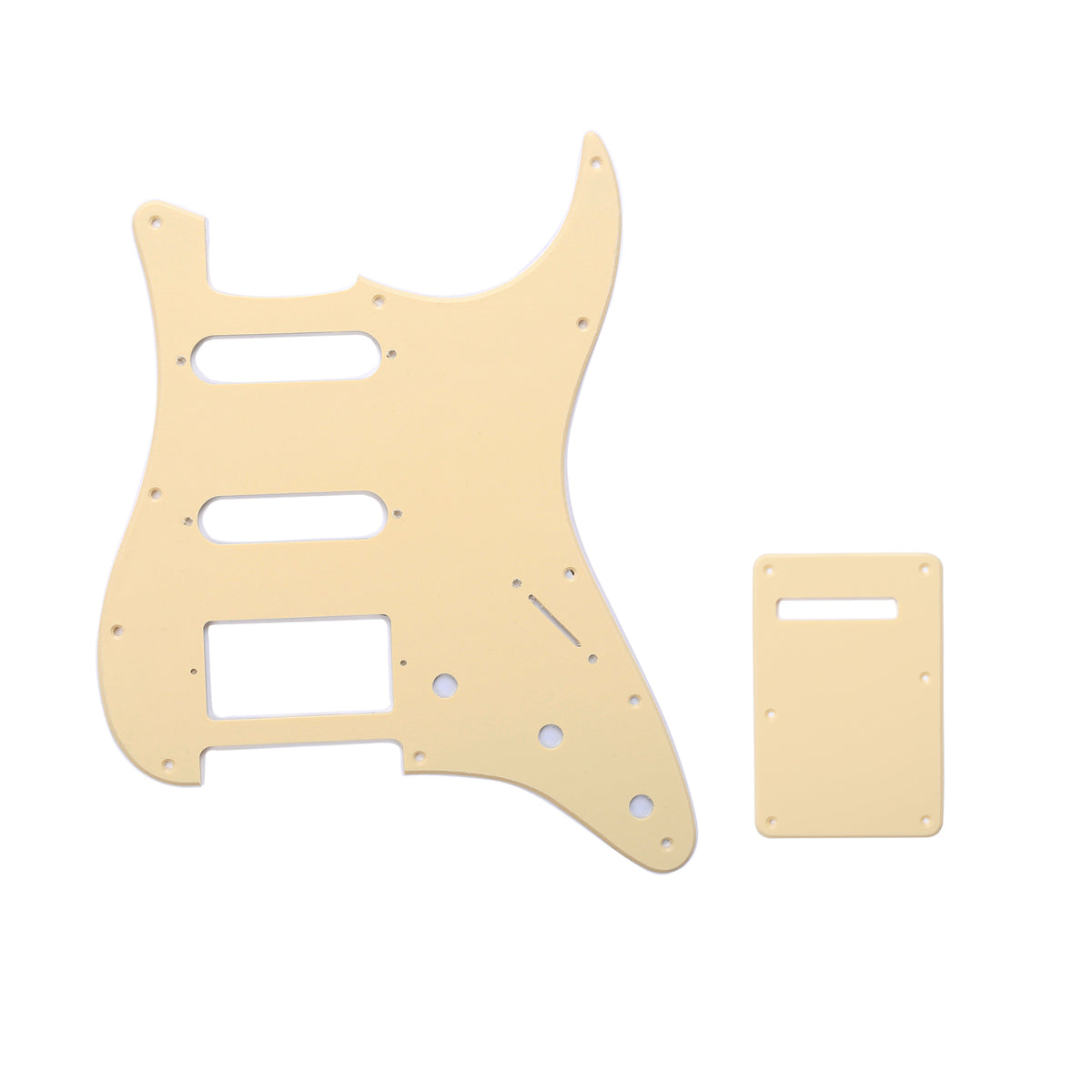 Musiclily SSH 11 Hole Strat Guitar Pickguard and BackPlate Set for Fender USA/Mexican Standard Stratocaster Modern Style, 1Ply Cream