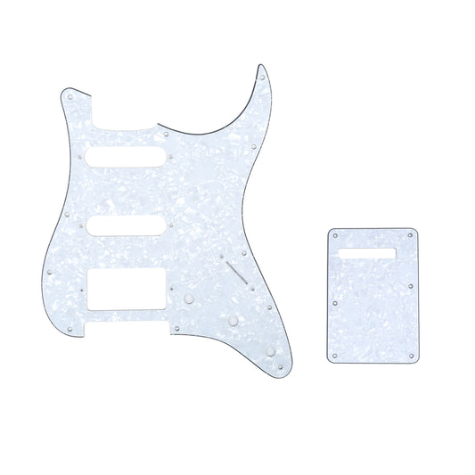 Musiclily SSH 11 Hole Strat Guitar Pickguard and BackPlate Set for Fender USA/Mexican Standard Stratocaster Modern Style, 4Ply White Pearl