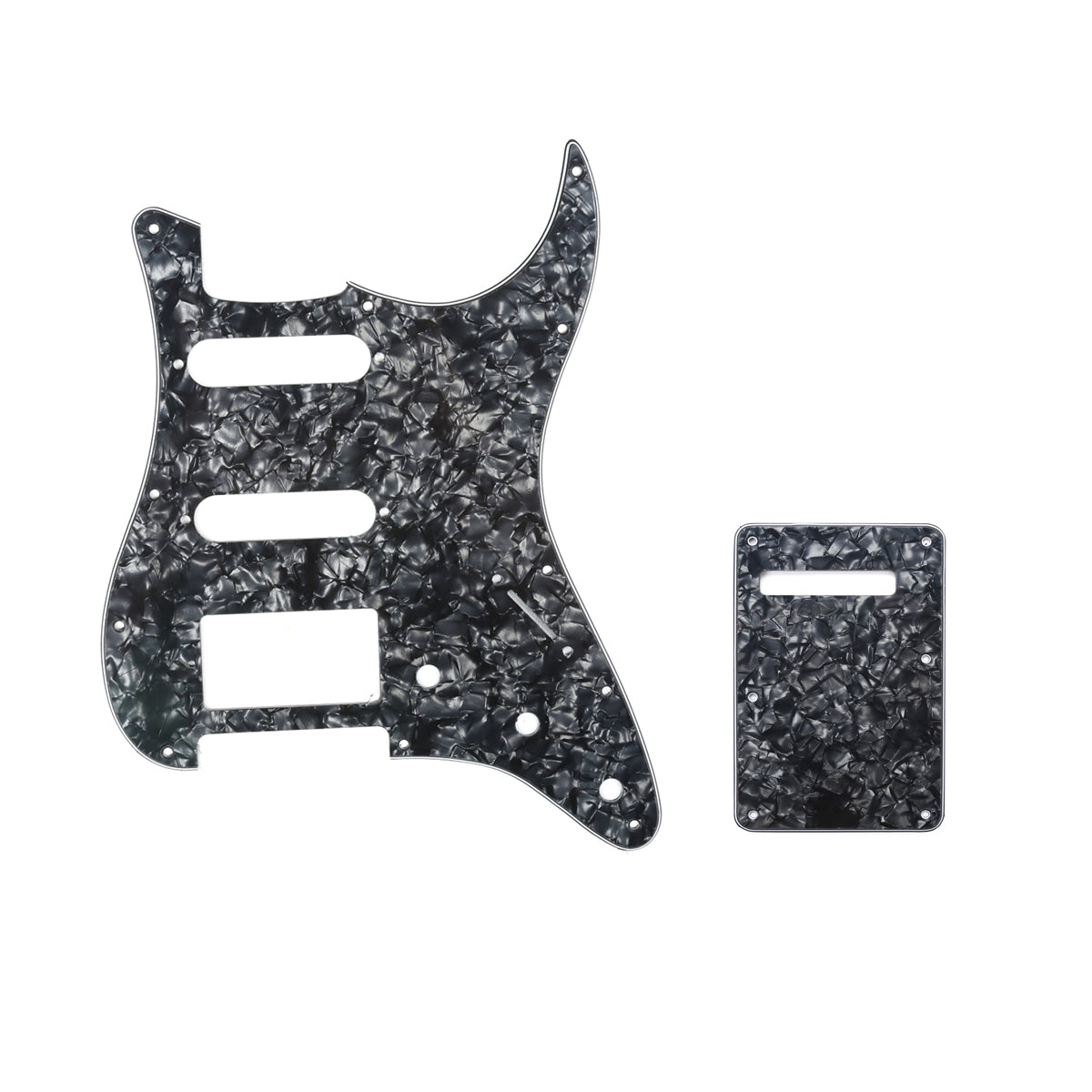 Musiclily SSH 11 Hole Strat Guitar Pickguard and BackPlate Set for Fender USA/Mexican Standard Stratocaster Modern Style, 4Ply Black Pearl