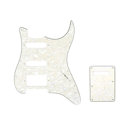 Musiclily SSH 11 Hole Strat Guitar Pickguard and BackPlate Set for Fender USA/Mexican Standard Stratocaster Modern Style, 4Ply Parchment Pearl