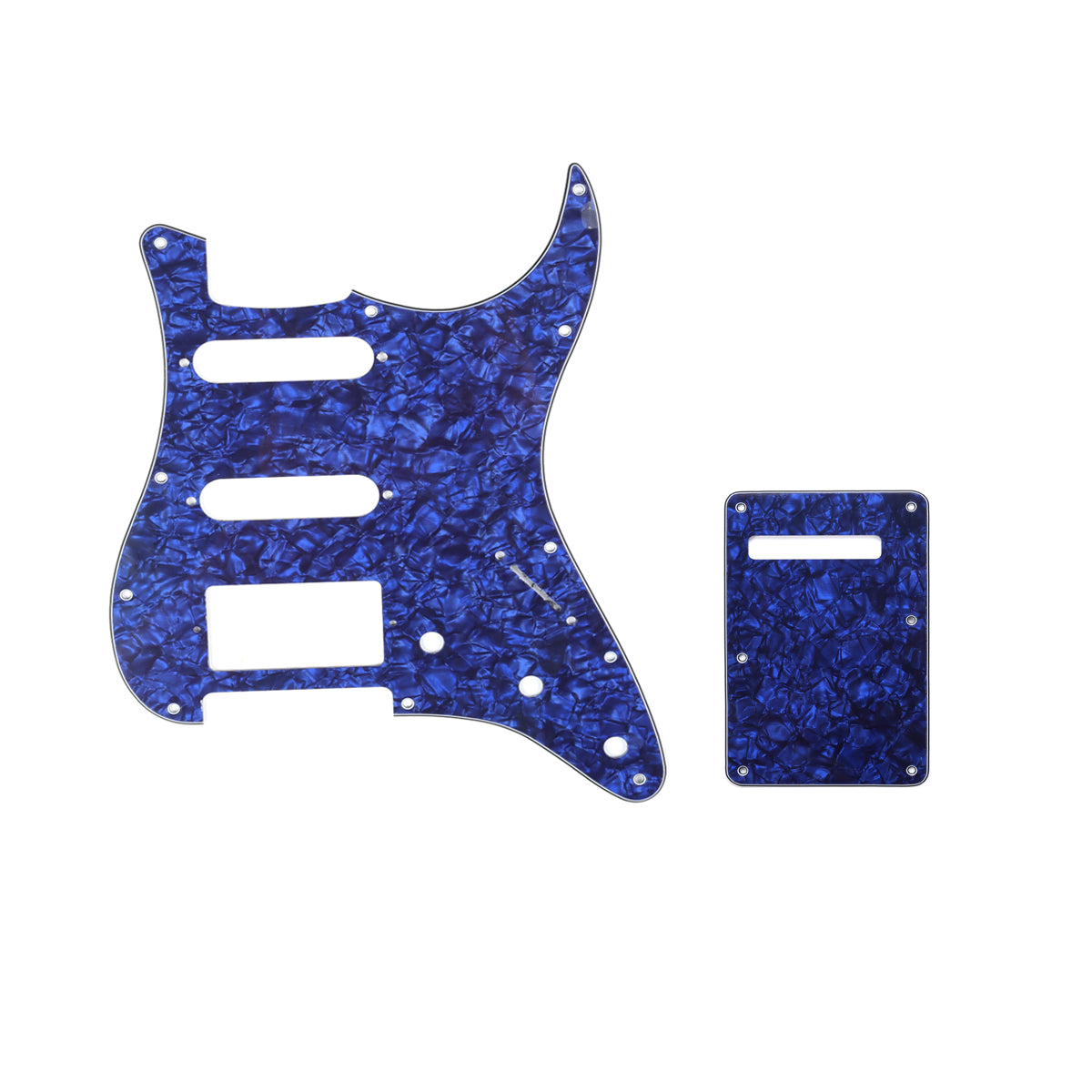 Musiclily SSH 11 Hole Strat Guitar Pickguard and BackPlate Set for Fender USA/Mexican Standard Stratocaster Modern Style, 4Ply Blue Pearl