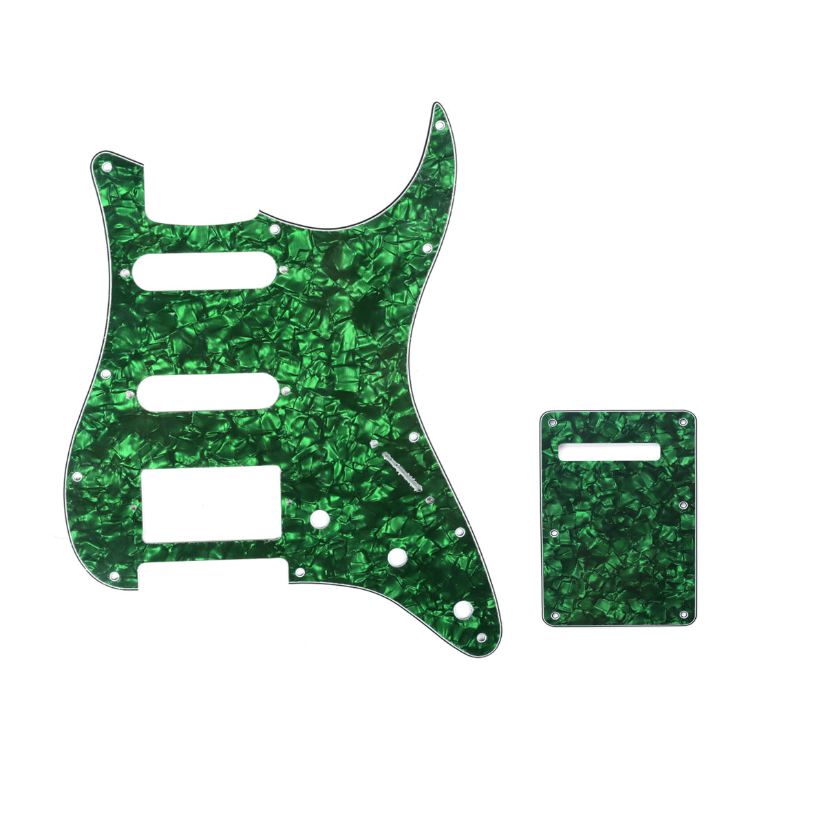 Musiclily SSH 11 Hole Strat Guitar Pickguard and BackPlate Set for Fender USA/Mexican Standard Stratocaster Modern Style, 4Ply Green Pearl