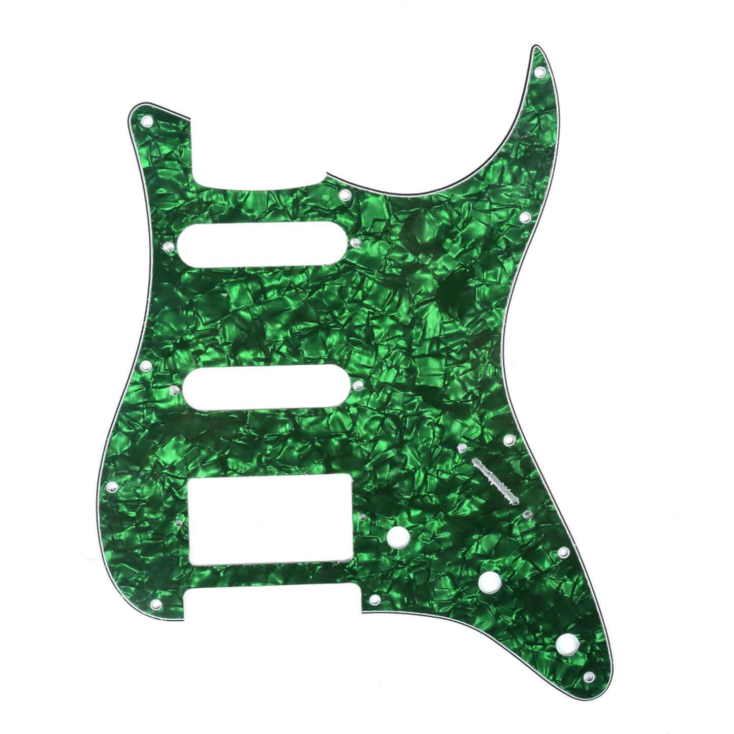 Musiclily HSS 11 Hole Guitar Strat Pickguard for Fender USA/Mexican Made Standard Stratocaster Modern Style, 4Ply Green Pearl