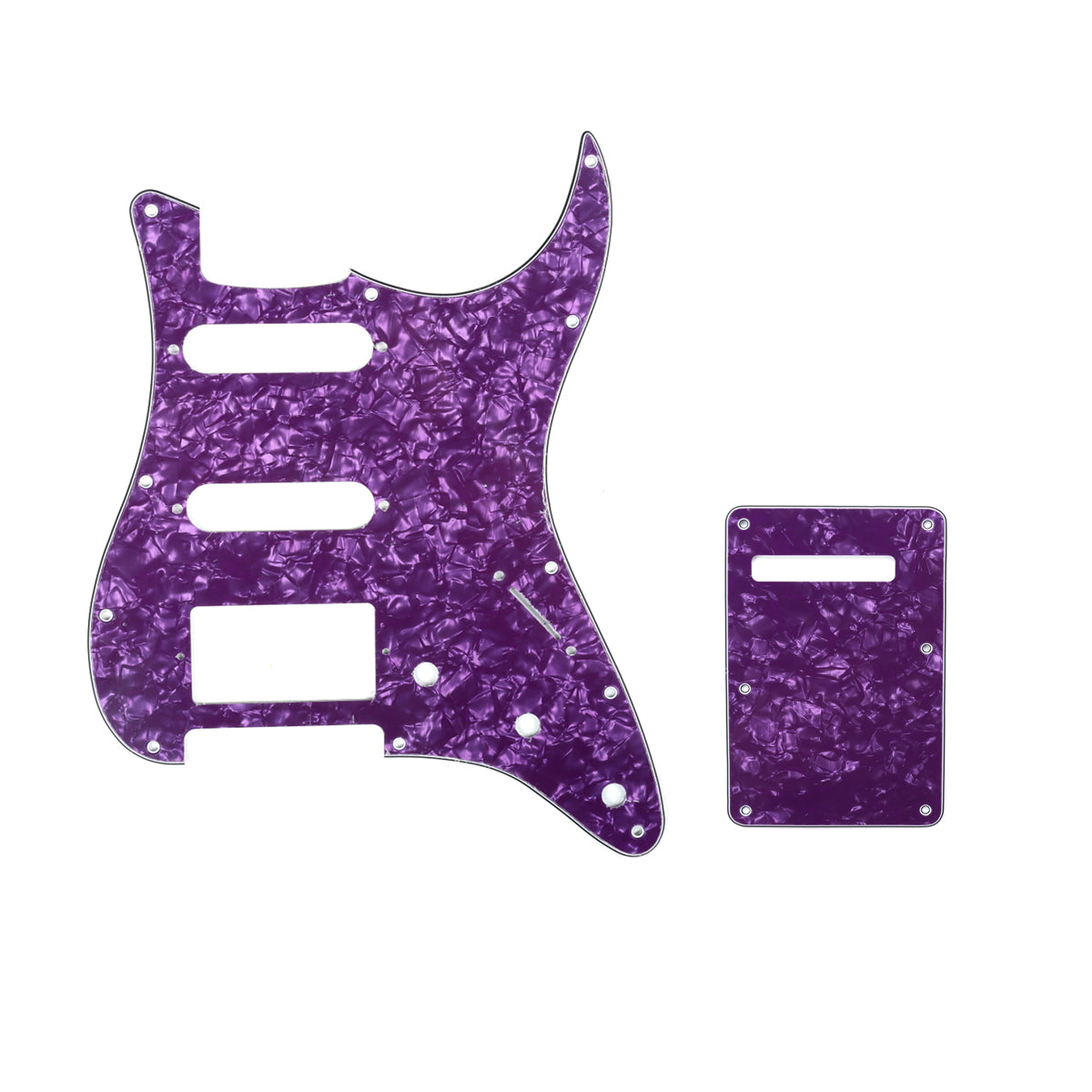 Musiclily SSH 11 Hole Strat Guitar Pickguard and BackPlate Set for Fender USA/Mexican Standard Stratocaster Modern Style, 4Ply Purple Pearl