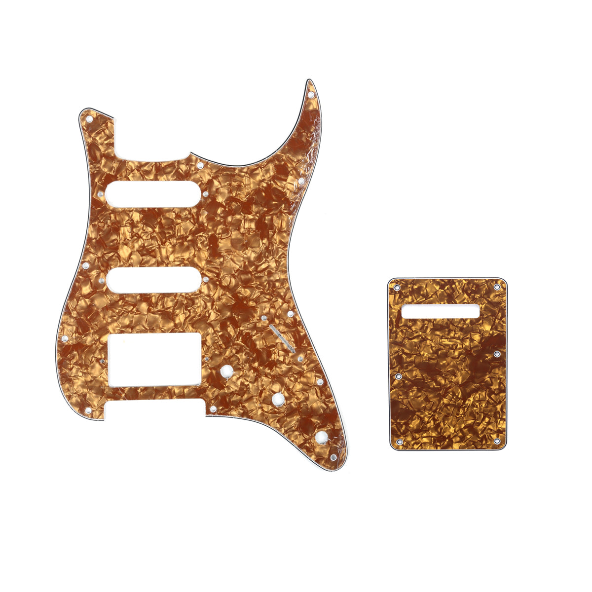 Musiclily SSH 11 Hole Strat Guitar Pickguard and BackPlate Set for Fender USA/Mexican Standard Stratocaster Modern Style, 4Ply Bronze Pearl