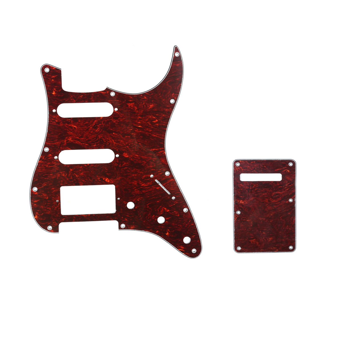 Musiclily SSH 11 Hole Strat Guitar Pickguard and BackPlate Set for Fender USA/Mexican Standard Stratocaster Modern Style, 4Ply Red Tortoise