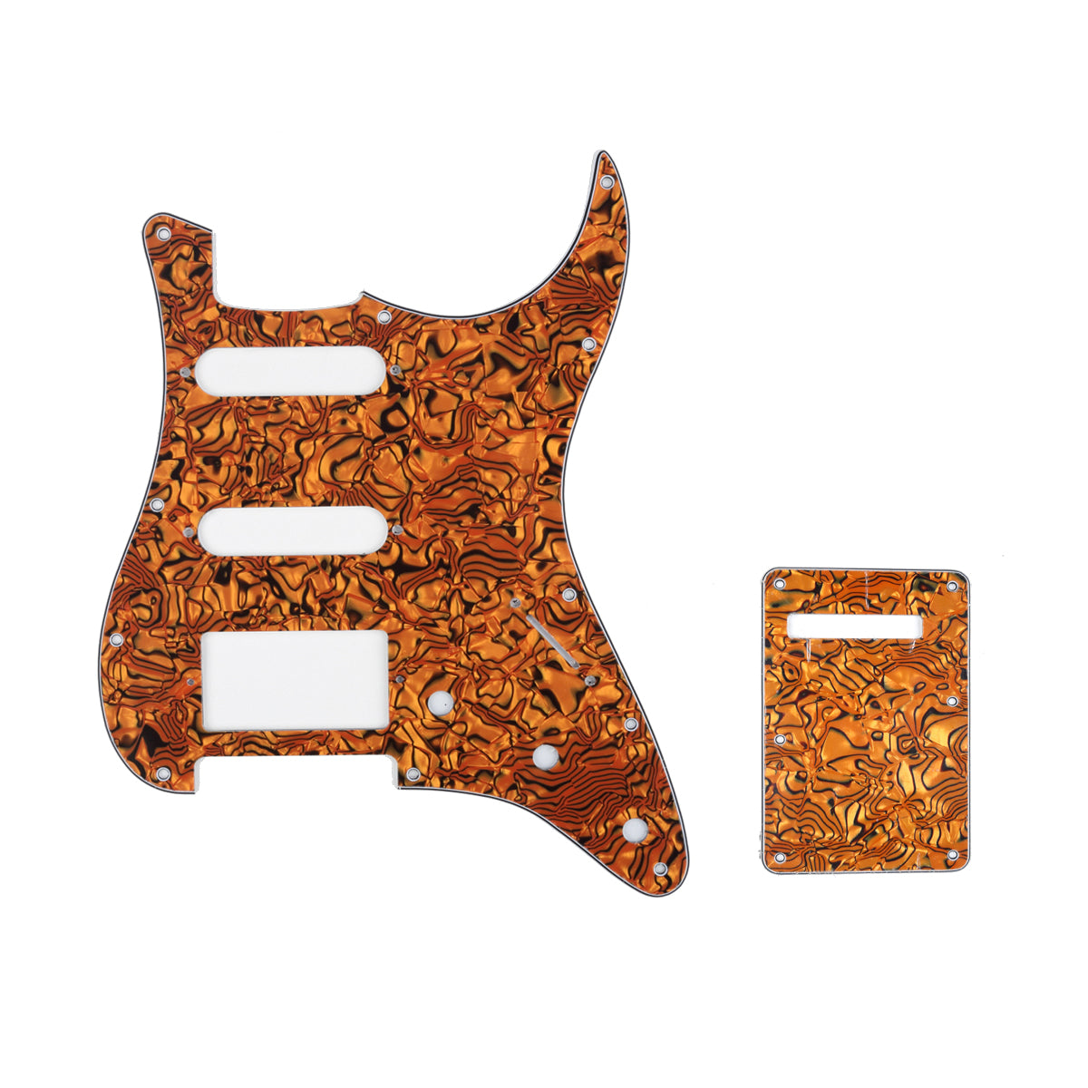 Musiclily SSH 11 Hole Strat Guitar Pickguard and BackPlate Set for Fender USA/Mexican Standard Stratocaster Modern Style, 4Ply Tiger Spot Shell