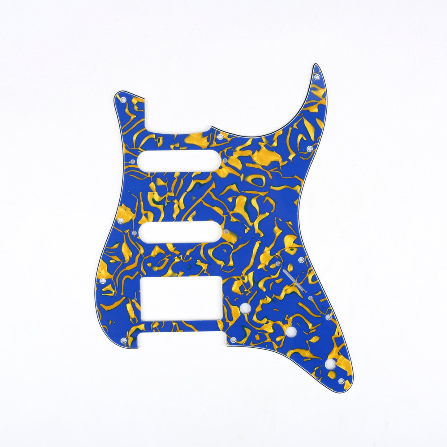 Musiclily HSS 11 Hole Guitar Strat Pickguard for Fender USA/Mexican Made Standard Stratocaster Modern Style,  4Ply Blue Yellow Shell