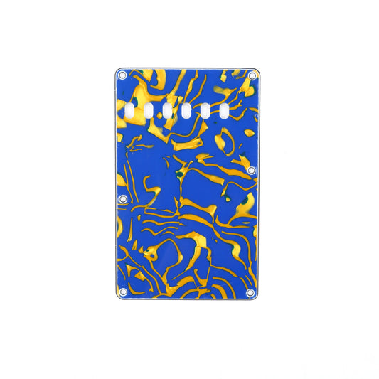 Musiclily Vintage Style Strat Tremolo Backplate for Fender USA/Mexican Made Standard Stratocaster Modern Style Guitar,4Ply Blue Yellow Shell