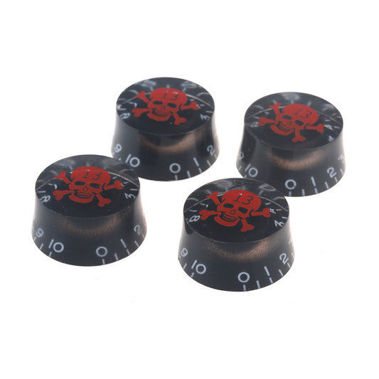 Musiclily Metric 6mm Plastic LP Style Guitar Speed Control Knobs ,Black with Red Skull Logo( 4 Pieces)