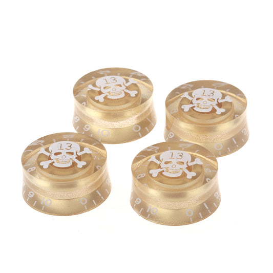 Musiclily Metric 6mm Plastic LP Style Guitar Speed Control Knobs ,Gold with White Skull Logo( 6 Pieces)