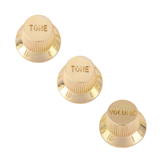 Musiclily Metric 1 Volume and 2 Tone Control Knobs Set for Strat Style Guitar, Gold