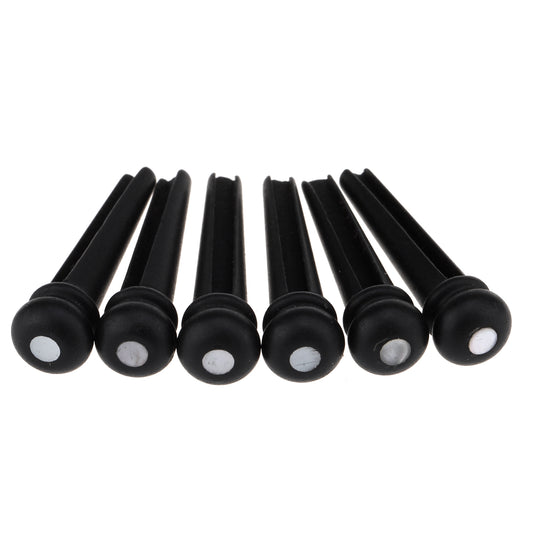 Musiclily Slotted Ebony Acoustic Guitar Bridge Pins, Black with 3mm White Pearl Shell Dot(6 Pieces)