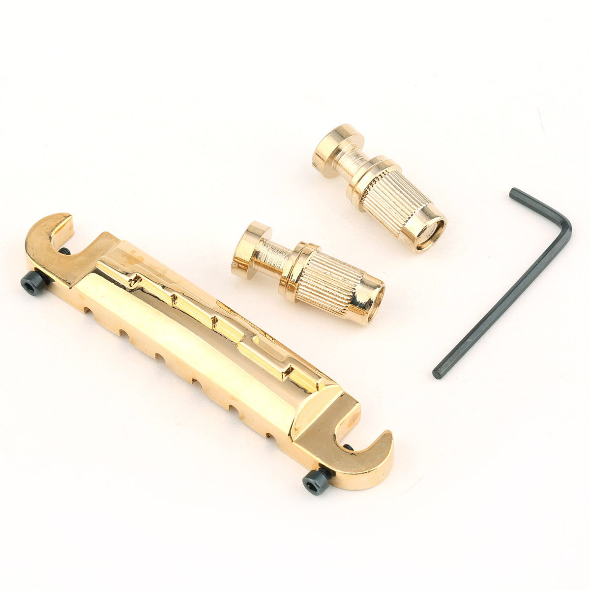 Musiclily 6 String Compensated Wraparound Stud Mount Adjustable Bridge for Les Paul Style Guitar, Gold