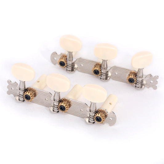 Musiclily Pro 3x3 Classical Guitar Tuners Tuning Machines Heads Pegs Keys, Nickel with Oval Button