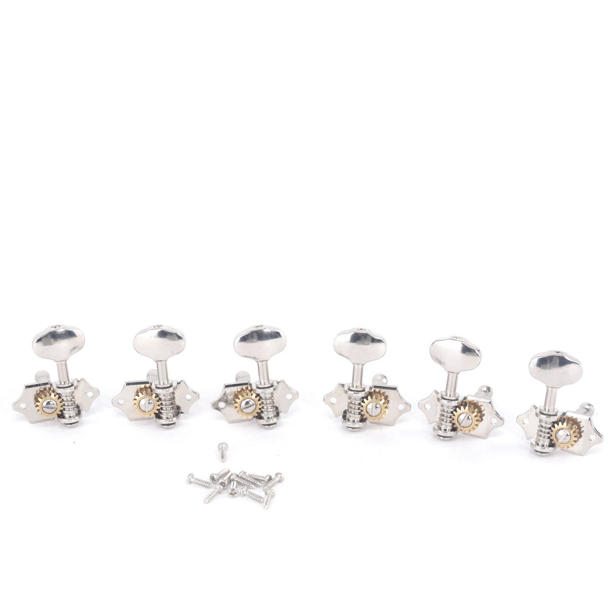 Musiclily Pro 3+3 Vintage Acoustic Guitar Machine Heads Tuning Pegs Keys Tuners Set, Nickel with Metal Button