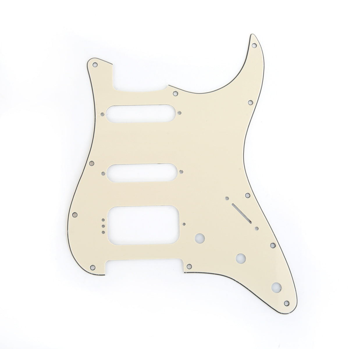 Musiclily Pro 11-Hole Round Corner HSS Guitar Strat Pickguard for USA/Mexican Stratocaster 4-screw Humbucking Mounting Open Pickup, 3Ply Cream