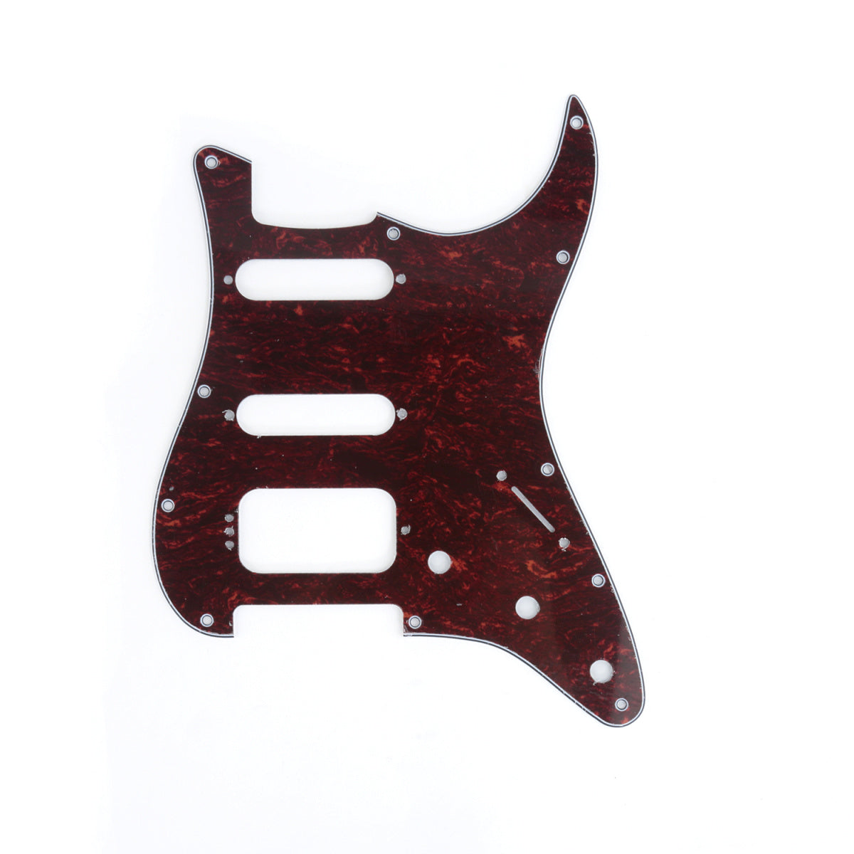 Musiclily Pro 11-Hole Round Corner HSS Guitar Strat Pickguard for USA/Mexican Stratocaster 4-screw Humbucking Mounting Open Pickup, 4Ply Red Tortoise
